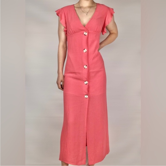 BB Dakota Dresses & Skirts - BB DAKOTA That's Amore Crepe Button Front Flutter Sleeve Midi Dress size 4
